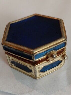Estee Lauder Blue and Gold Hexagonal Trinket Case